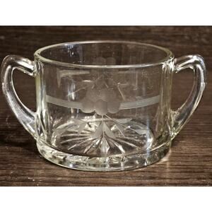 Vintage Unknown Manufacturer Open Glass SUGAR BOWL No Lid Etched